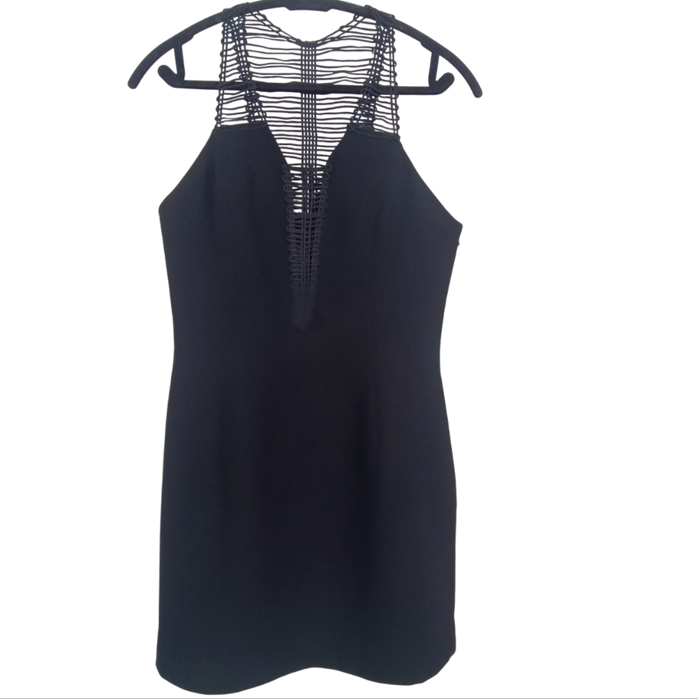 Joy Cherry Toronto Designer LBD Black Mini Dress Woven Strappy Mesh Size 6